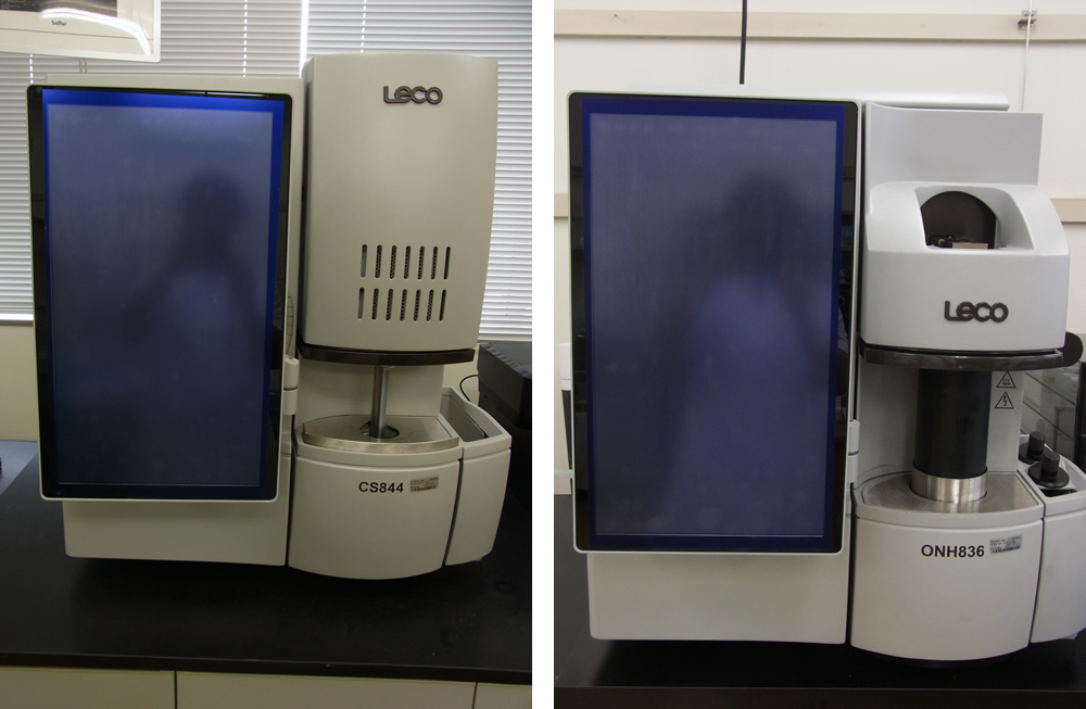 酸素窒素水素分析装置（ONH836）、炭素硫黄分析装置（CS844）